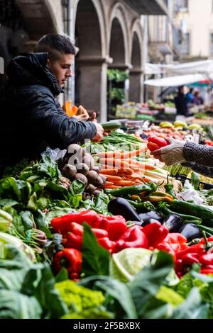 VIC Wochenmarkt, frische und biologische Produkte, Barcelona, Katalonien, Spanien. Stockfoto