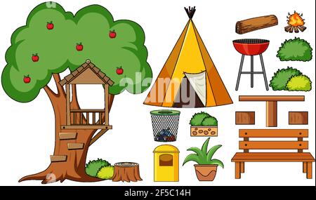 Satz von Camping-Objekte isoliert Illustration Stock Vektor