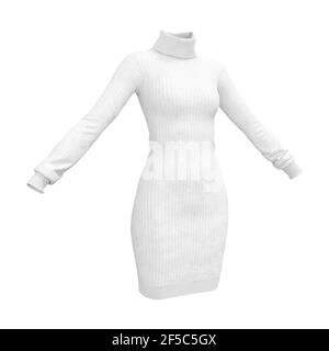 Einfache weiße Comfort Woman Strickmode Pullover auf weißem Hintergrund. 3D Rendering Stockfoto