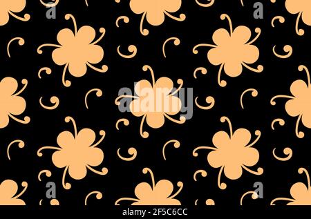 Blumenmuster. Gold einfache Blumen und Locken auf schwarzem Hintergrund. Vektorgrafik. Stock Vektor