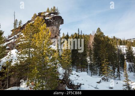 Granitsäulen in Chakassien Stockfoto