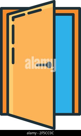 Eingang Tür Reparatur Haus Symbol, Haus Renovierung Konzept Linie flache Vektor-Illustration, isoliert auf weiß. Design Front Dekoration Tür. Stock Vektor