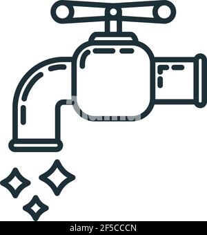 Wasser Haus Wasserhahn Symbol, Wasserhahn Haus Renovierung Konzept Linie flache Vektor Illustration, isoliert auf weiß. Rohrleitungskran Ventil. Stock Vektor