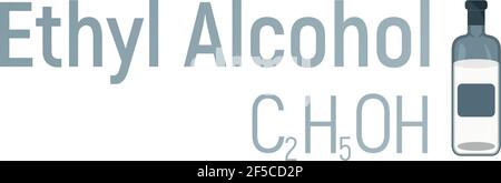 Ethylalkohol Konzept chemische Formel Icon Label, Text Schriftart Vektor Illustration, isoliert auf weiß. Periodensystem, Suchtmittel-Stu Stock Vektor