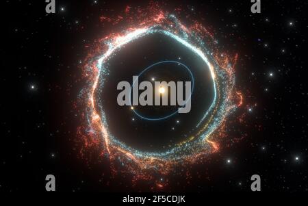 Magische Partikel mit abstrakter Form, 3D Rendering. Digitale Zeichnung des Computers. Stockfoto