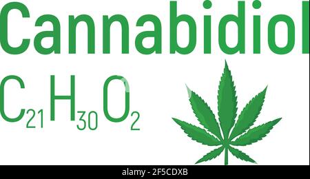Cannabidiol Konzept chemische Formel Icon Label, Text Schriftart Vektor Illustration, isoliert auf weiß. Periodensystem, süchtig machende Droge Cannabis stu Stock Vektor
