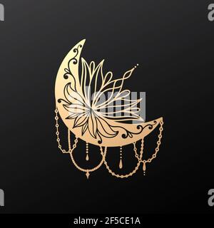 Mond Halbmond Blume Mandala.Astrologie boho Hexe Symbol Amulett.Heilige mystische Dekoration Modischer Style Stock Vektor