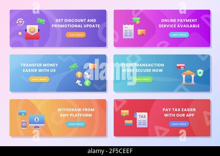 Business Economy Set Sammlung Paket für Web-Website Home Homepage Landing Template Banner mit Farbverlauf flache Stil Vektor-Design Illustratio Stockfoto