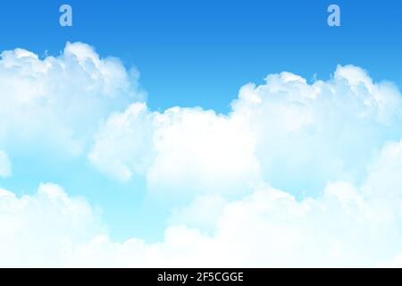 Hintergrund Vorlage Layout Website Wolke blauen Himmel Sonne strahlend weiß Fliegende Vordergrundperspektive in den Wolken über der Ozonschicht-Wolke Bandatmosphäre Stockfoto