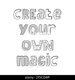 Vektor-handgezeichneter Schriftzug mit Streifen und Punkten. Kreieren Sie Ihre eigene Magie Stock Vektor