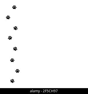 Schwarze Katze Spur. Symbol isoliert auf weiß. Vektorgrafik flach. Weißer Hintergrund mit Kitty Pfote Fußabdruck, Trittstufe. Stock Vektor