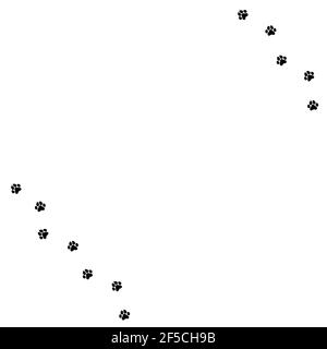 Schwarze Katze Spur. Symbol isoliert auf weiß. Vektorgrafik flach. Weißer Hintergrund mit Kitty Pfote Fußabdruck, Trittstufe. Stock Vektor