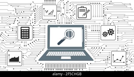 Konzept der Business-Analyse mit Symbolen in Schaltung integriert Stockfoto