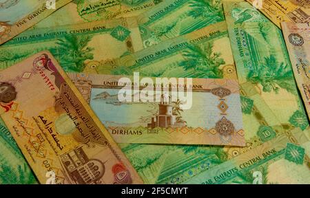 VAE Dirham Banknoten Stockfoto