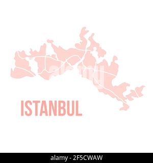 Istanbul Constantinopol Karte Silhouette administrative Teilung, Vektor-Karte isoliert auf weißem Hintergrund. Begrenzungskarte mit Straßen. Detailreiche Abb. Stock Vektor