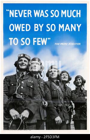 Winston Churchill Zitat, Battle of Britain, WW2 Motivationsplakat, nie war so viel von so vielen, so wenigen, (mit Fighter Pilots), 1942-1945 Stockfoto