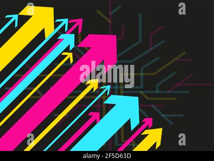 Pfeile bewegen sich vor dunklem Hintergrund Stock Vektor