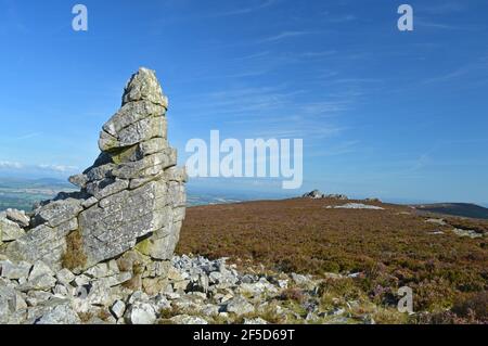 Stiperstone Rock tor in Form eines Gesichts, Shropshire Stockfoto