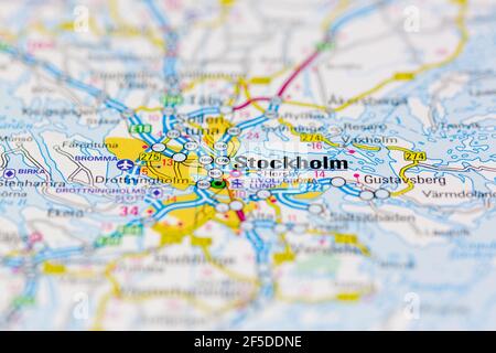 Stockholm und Umgebung auf einer Geographie-Karte oder angezeigt Straßenkarte Stockfoto