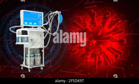 Medizinischer Ventilator auf der Intensivstation mit Coronavirus, abbildung cg Medicine 3D Stockfoto