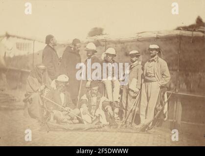 Gruppenportrait der abendländischen Männer auf einem Boot (wahrscheinlich mit Henri Pereire, M. Surell und Arthur Rhoné). Théodule Devéria (Französisch, 1831 - 1871) Stockfoto