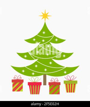 Weihnachtsbaum und Geschenke. Vektorgrafik Stock Vektor
