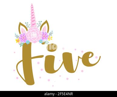 Fünf (5.) Geburtstag Baby Mädchen fünften Jahrestag. Prinzessin Königin. Topper für Geburtstagskuchen. Nummer 4. Gut für Kuchenauflagen, T-Shirts, Kleidung, mu Stock Vektor