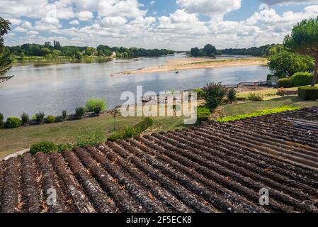 Das wunderschöne Dorf Candes St Martin, in dem sich das Hotel befindet Der Zusammenfluss der Loire und der Vienne Die Region Indre et Loire in Frankreich Stockfoto