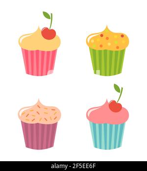 Niedliche Cupcakes Symbole gesetzt. Vektorgrafik Stock Vektor