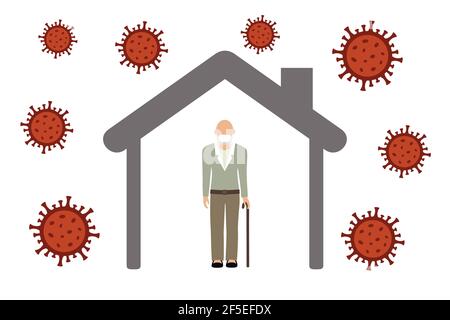 Einsamer alter Mann in Quarantäne Virus Info Grafik Stock Vektor