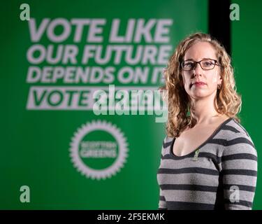 North Queensferry, Schottland, Großbritannien. 26. März 2021. IM BILD: Lorna Slater - Co-Vorsitzende der Scottish Green Party. Die schottischen Grünen werden heute den Beginn ihrer Parteikonferenz mit der Enthüllung einer ‘Report Card' zum Ende der Amtszeit markieren, die die Leistungen der Partei während der letzten Legislaturperiode hervorhebt. Quelle: Colin Fisher/Alamy Live News Stockfoto