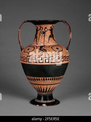 Attic Black-Figur Nikosthenic Amphora mit Boxer. Stockfoto