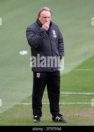 Aktenfoto vom 13-03-2021 von Middlesbrough Manager Neil Warnock. Ausgabedatum: Freitag, 26. März 2021. Stockfoto
