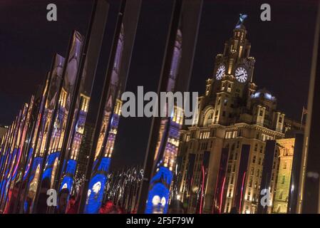 Liverpool. River of Light Trail. 23. März - 5. April 2021. Stockfoto