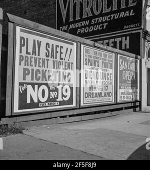 Verhindern gewalttätige Ausschlagschilder in San Francisco, Kalifornien. März 1937. Foto von Dorothea lange. Stockfoto