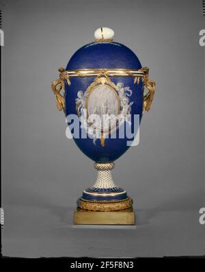 Vase mit Lidbeet (mit Reserveszene einer weiblichen Figur). Stockfoto