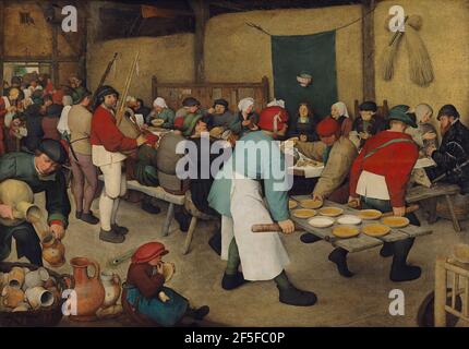 Titel: Bauernhochzeit Ersteller: Pieter Bruegel der Ältere Datum: 1568 Medium: Öl auf Leinwand Größe: 114x164 cms Ort: Kunsthistorisches Museum, Wien, Österreich Stockfoto