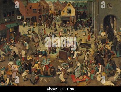 Titel: Kampf zwischen Fasching Ersteller: Pieter Bruegel der Ältere Datum: 1559 Medium: Öl auf Eichenplatte Maße: 26.5x39.4 cms Ort: Kunsthistorisches Museum, Wien, Österreich Stockfoto