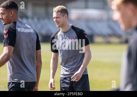 Bök, Ungarn. März 2021, 26th. Nikolai Laursen aus Dänemark bei einer Trainingseinheit im Bök-Werk in Bök während der UEFA EURO U-21-Meisterschaft. (Foto Kredit: Gonzales Foto/Alamy Live News Stockfoto