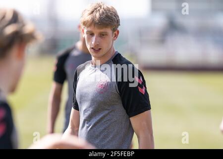 Bök, Ungarn. März 2021, 26th. Mads Roerslev aus Dänemark bei einem Training in Bök Werk in Bök während der UEFA EURO U-21 Meisterschaft gesehen. (Foto Kredit: Gonzales Foto/Alamy Live News Stockfoto