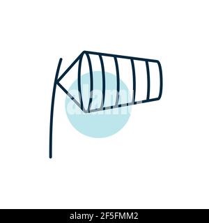 Windsocken durch Wind aufgeblasen auf dem Flughafen Landebahn Vektor-Symbol. Meteorologie Zeichen. Graph Symbol für Reisen, Tourismus und Wetter-Website und Apps, UI Stock Vektor