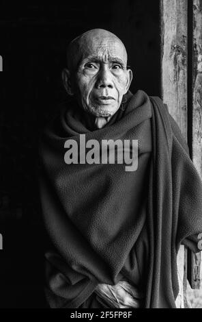 Ein Porträt von einem buddhistischen Mönch Ywa Thit Kloster, Nyaung Shwe, Shan Staat, Myanmar. Stockfoto