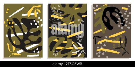 Terrazzo Stil Satz von drei einfachen handgezeichneten Illustration für Wanddekoration. Vektorgrafik Stock Vektor