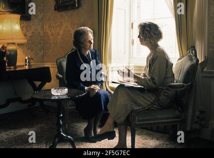 Premierministerin Margaret Thatcher wurde 10 in Downing St interviewt 1986 Stockfoto