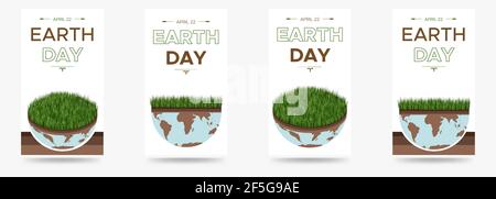 Happy Earth Day - Satz von vertikalen Vektor Öko-Illustrationen eines Umweltkonzepts, um die Welt zu retten. Konzept Vision zum Thema Speichern der pl Stock Vektor