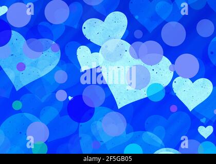 Verträumt gemalte Herzen auf blauem Hintergrund. Liebe Symbol Stockfoto