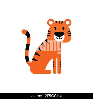 Tiger niedlichen Doodle Hand gezeichnet flache Vektor-Illustration. Symbol. Einfacher Stil für Kinder. Stock Vektor
