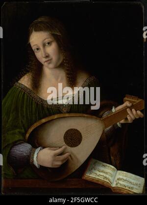 Dame spielt eine Laute. Bartolomeo Veneto und Werkstatt (Italienisch, aktiv 1502 - 1531) Stockfoto