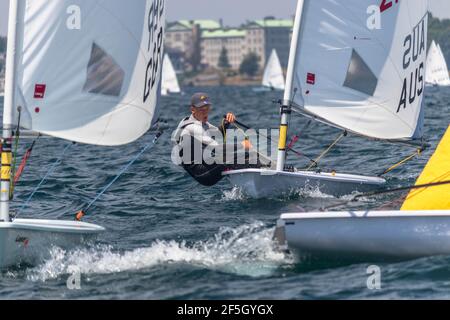 Seemann bei der ILCA Laser Radial Youth World Championships 2019 Stockfoto