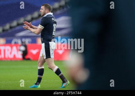 Saint Denis, Frankreich. März 2021, 26th. Finn Russell (SCO) Zufriedenheit während des 2021 Six Nations, Rugby Union Match zwischen Frankreich und Schottland am 26. März 2021 im Stade de France in Saint-Denis bei Paris, Frankreich - Foto Stephane Allaman/DPPI Kredit: DPPI Media/Alamy Live News Stockfoto